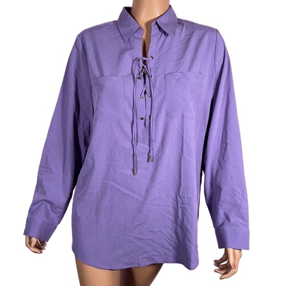 Chico's Dresses & Skirts - CHICO’S BLOUSE PURPLE long sleeves w/cuffs buttons upper pockets & drawstring